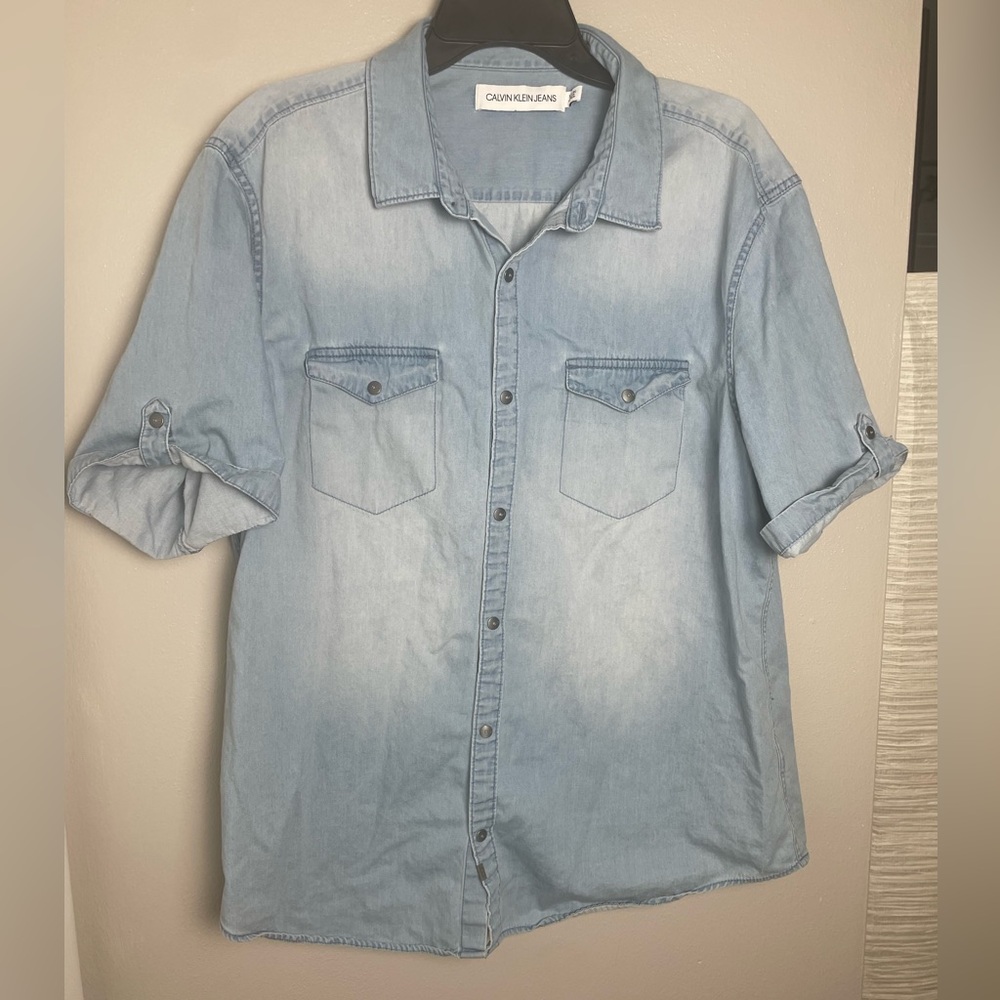 Calvin Klein Jeans Light Blue Denim Button Down Casual Collared Shirt